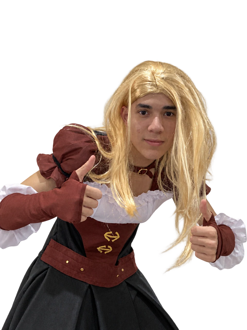 Dadace con cosplay y peluca rubia